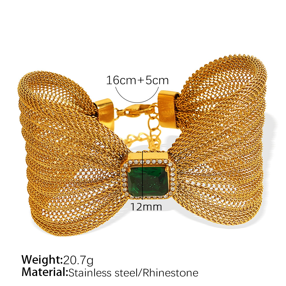 1 Piece Classic Series Retro Bow Knot Stainless Steel 18K Gold Color Plated Zircon Women's Bangles h5 